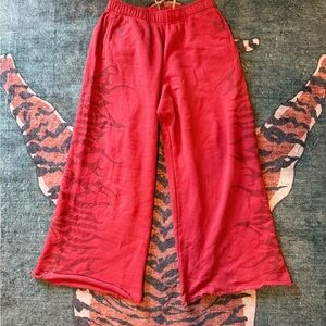 Red Flame Print Wide-Leg Pants